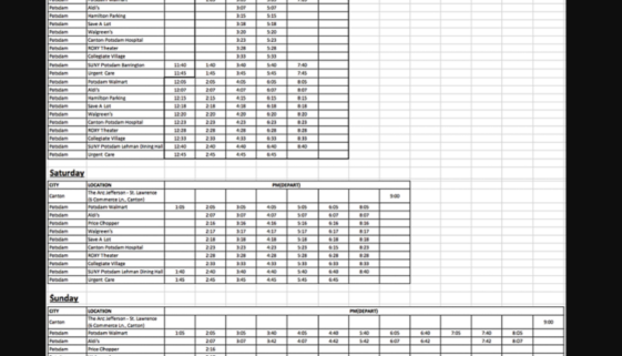 SUNY Potsdam Bear Bus Schedule